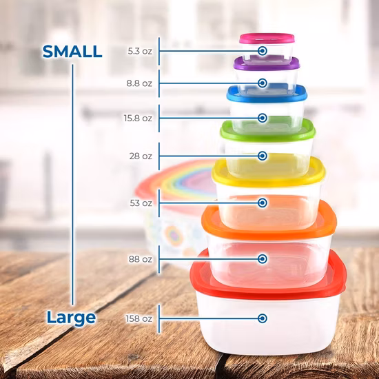 7PCS/14PCS PP Material Plástico Recipiente de armazenamento de alimentos com tampas de arco-íris